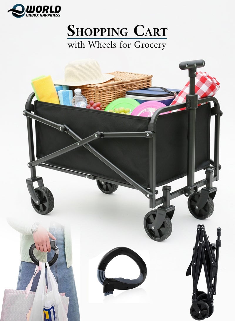 إي وورلد عربة تسوق قابلة للطي – عربة متعددة الاستخدامات تتحمل حتى 32 كجم بمقبض قابل للتعديل، عجلات لجميع التضاريس، قماش مقاوم للماء، مدمجة للشاطئ والتخييم والحديقة والاستخدام اليومي – أسود - Image 1